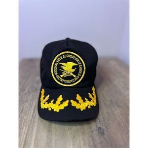 Vintage NRA Snapback Trucker Hat Cap National Rifle Association Black Mesh Gold